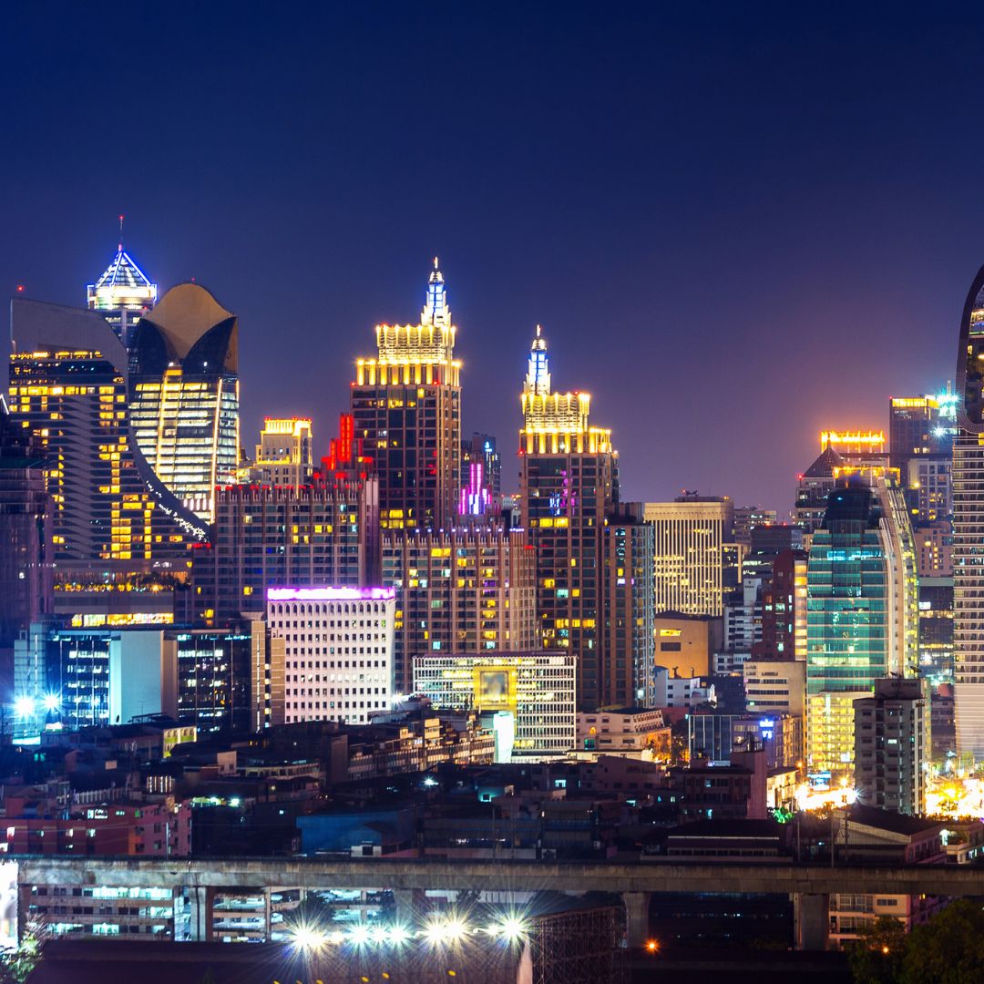 Bangkok skyline beside the river at night